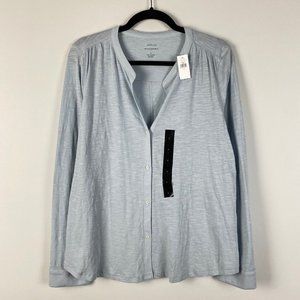 NWT Banana Republic Malibu Tee Button Up Shirt Slub Knit Blue Womens Large